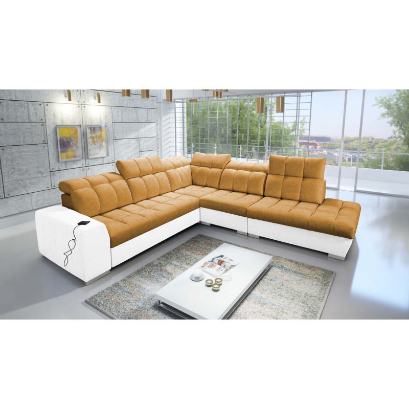 Prisma IX corner sofa with a sleeping function, USB port, and bedding container - Velvet | Pet friendly, Terra 48 + Eco-leather Prisma IX corner sofa with a sleeping function, USB port, and bedding container - Velvet | Pet friendly, Terra 48 + Eco-leather