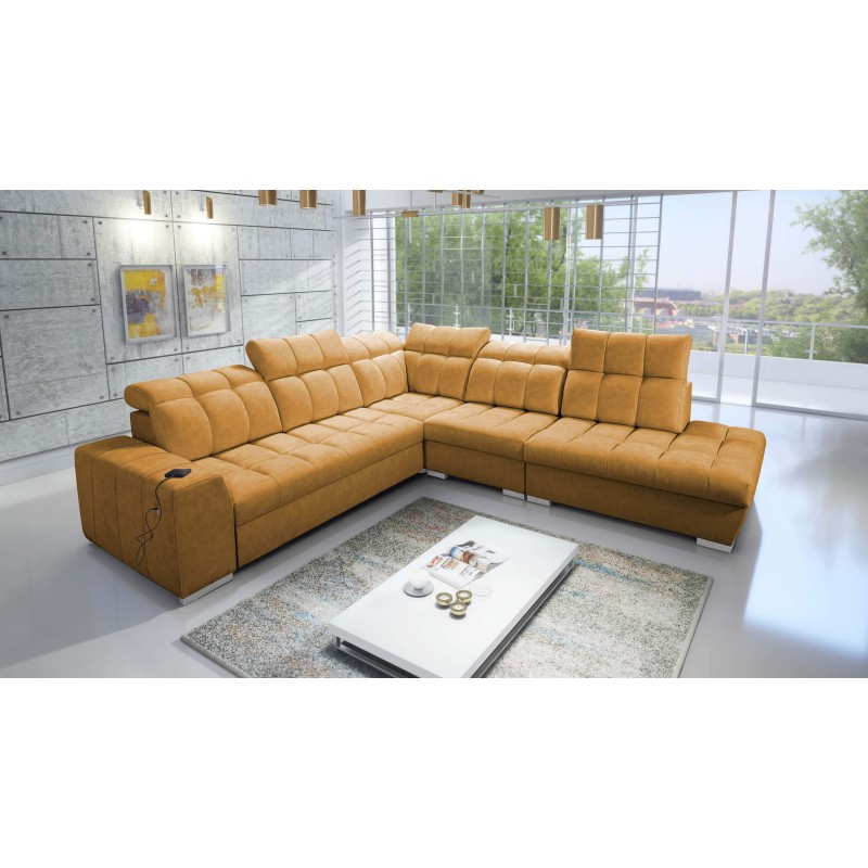 Prisma IX corner sofa with sleeping function, USB port, and bedding storage - Velvet | Pet friendly, Terra 48 Prisma IX corner sofa with sleeping function, USB port, and bedding storage - Velvet | Pet friendly, Terra 48