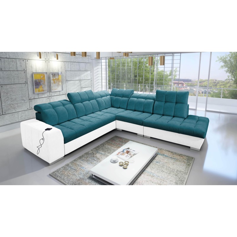 Prisma IX corner sofa with a sleeping function, USB port, and bedding container - Velvet | Pet friendly, Terra 75 + Eco leather Prisma IX corner sofa with a sleeping function, USB port, and bedding container - Velvet | Pet friendly, Terra 75 + Eco leather