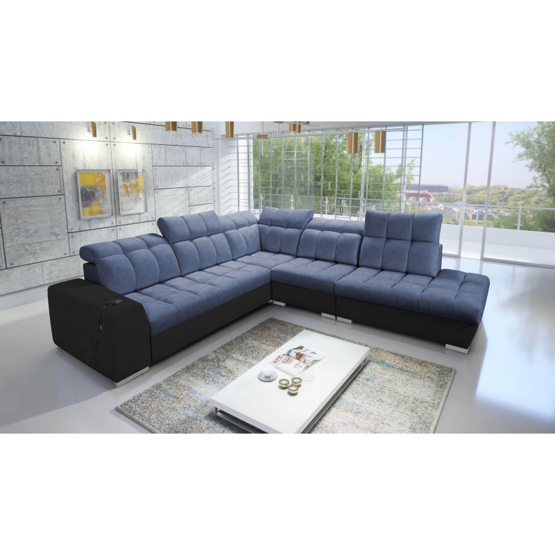 Prisma IX Corner Sofa with Sleeping Function, USB Port, and Bedding Storage - Velvet | Pet Friendly, Terra 76 + Black Eco-leathe Prisma IX Corner Sofa with Sleeping Function, USB Port, and Bedding Storage - Velvet | Pet Friendly, Terra 76 + Black Eco-leathe