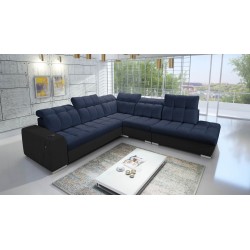 Prisma IX corner sofa with sleeping function, USB port, and bedding storage - Velvet | Pet friendly, Terra 79 + Black eco-leathe Prisma IX corner sofa with sleeping function, USB port, and bedding storage - Velvet | Pet friendly, Terra 79 + Black eco-leathe