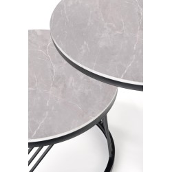 FLAMINGO zestaw 2 ław, popielaty marmur/ czarny (2p 1szt)