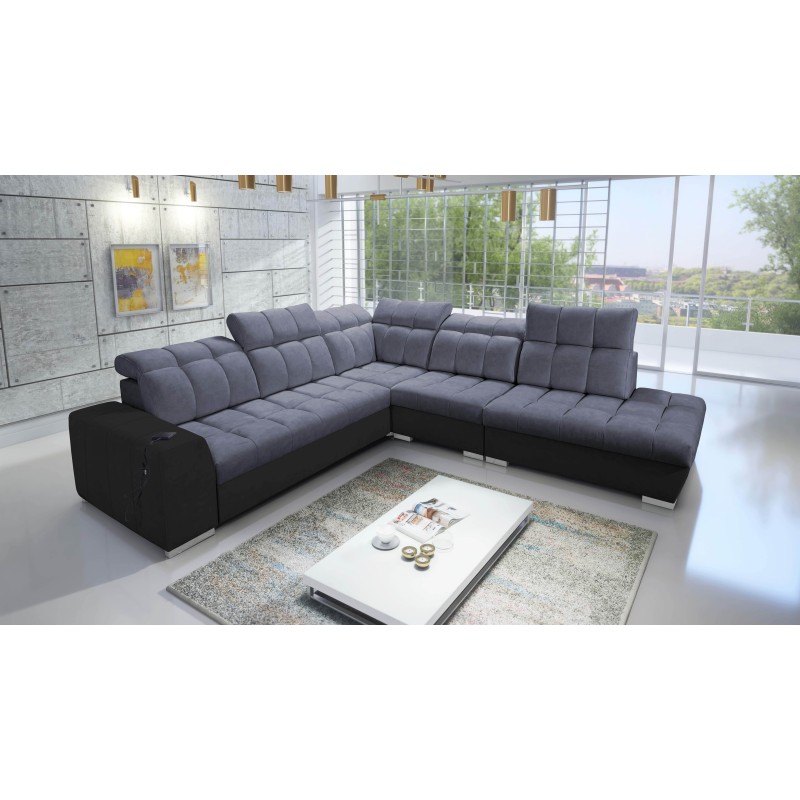 Prisma IX corner sofa with a sleeping function, USB port, and storage for bedding - Velvet | Pet friendly, Terra 96 + Black Eco- Prisma IX corner sofa with a sleeping function, USB port, and storage for bedding - Velvet | Pet friendly, Terra 96 + Black Eco-