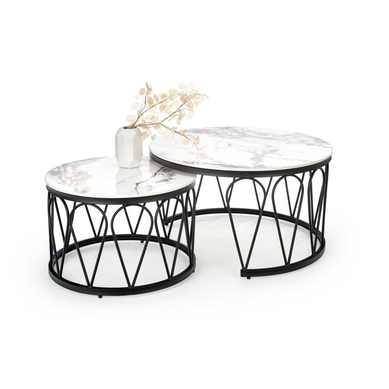 FORMOSA zestaw 2 ław, biały marmur / czarny (2p 1szt)