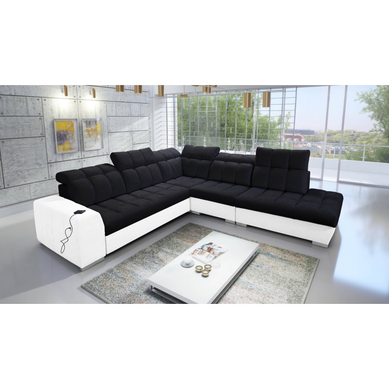 Prisma IX corner sofa with sleeping function, USB port, and bedding compartment - Velvet | Pet friendly, Terra 99 + Eco-leather Prisma IX corner sofa with sleeping function, USB port, and bedding compartment - Velvet | Pet friendly, Terra 99 + Eco-leather