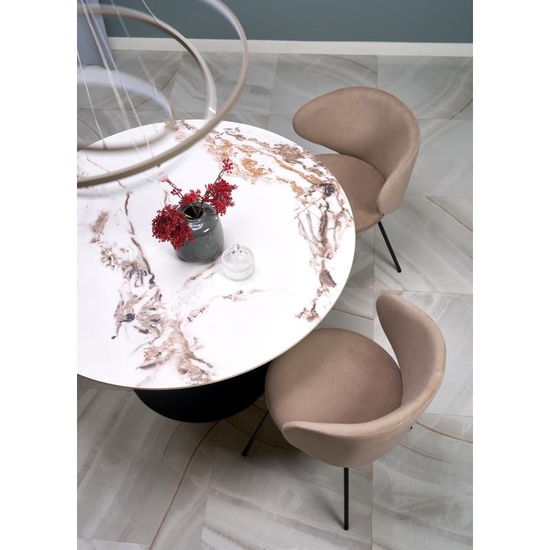 GARET stół okrągły, biały marmur / czarny (2p 1szt)