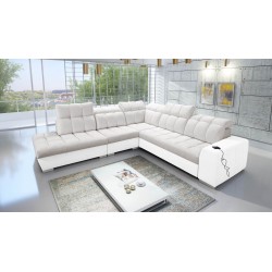 Prisma IX corner sofa with a sleeping function, USB port, and bedding storage - Velvet | Pet friendly, Terra 06 + Eco-leather Prisma IX corner sofa with a sleeping function, USB port, and bedding storage - Velvet | Pet friendly, Terra 06 + Eco-leather