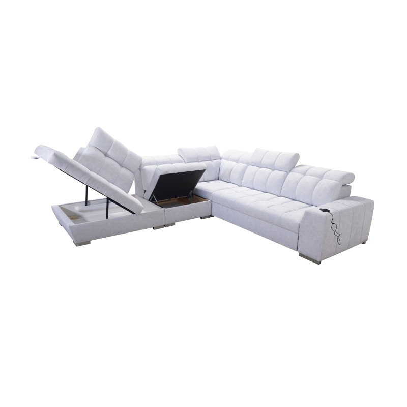 Prisma IX sectional sofa with sleeping function, USB port, and storage for bedding - Velvet | Pet friendly, Terra 06 Prisma IX sectional sofa with sleeping function, USB port, and storage for bedding - Velvet | Pet friendly, Terra 06
