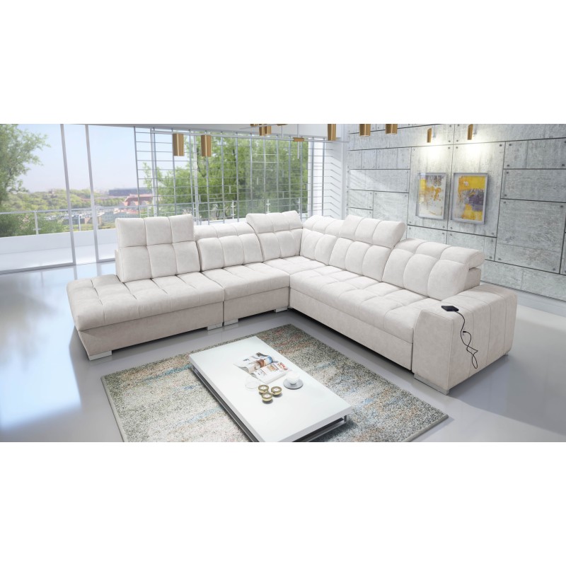 Prisma IX sectional sofa with sleeping function, USB port, and storage for bedding - Velvet | Pet friendly, Terra 06 Prisma IX sectional sofa with sleeping function, USB port, and storage for bedding - Velvet | Pet friendly, Terra 06