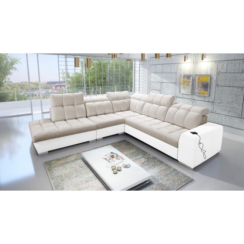 Prisma IX corner sofa with a sleeping function, USB port, and storage for bedding - Velvet | Pet friendly, Terra 13 + Eco-leathe Prisma IX corner sofa with a sleeping function, USB port, and storage for bedding - Velvet | Pet friendly, Terra 13 + Eco-leathe