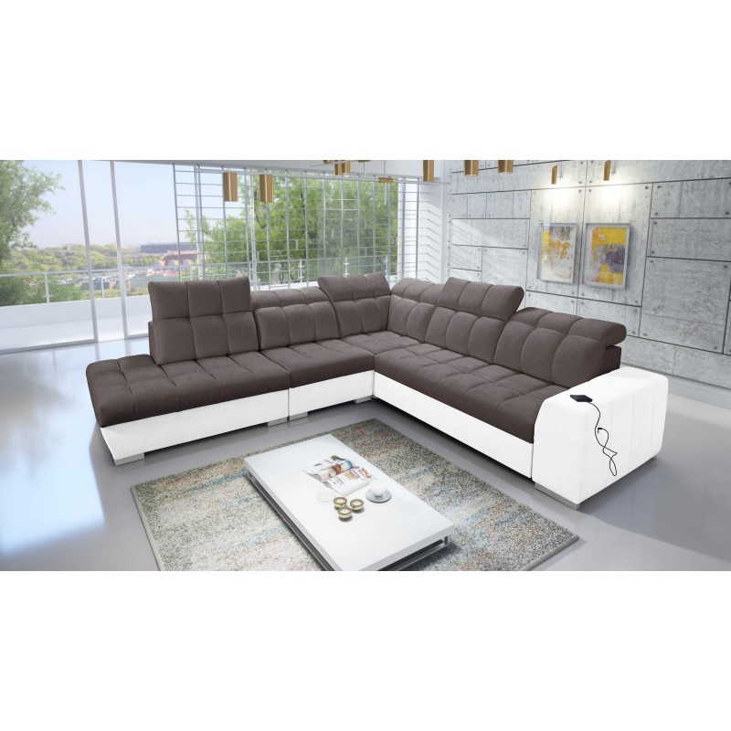 Prisma IX corner sofa with a sleeping function, USB port, and bedding storage - Velvet | Pet friendly, Terra 26 + Eco-leather Prisma IX corner sofa with a sleeping function, USB port, and bedding storage - Velvet | Pet friendly, Terra 26 + Eco-leather