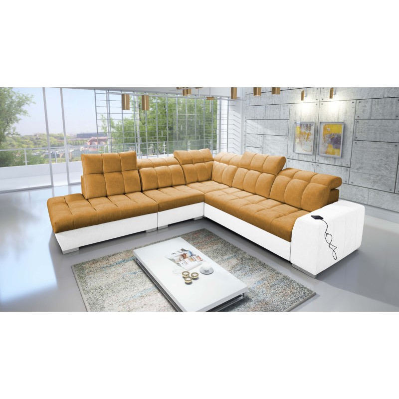 Prisma IX corner sofa with a sleeping function, USB port, and bedding container - Velvet | Pet friendly, Terra 48 + Eco-leather Prisma IX corner sofa with a sleeping function, USB port, and bedding container - Velvet | Pet friendly, Terra 48 + Eco-leather