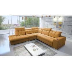 Prisma IX corner sofa with sleeping function, USB port, and bedding storage - Velvet | Pet friendly, Terra 48