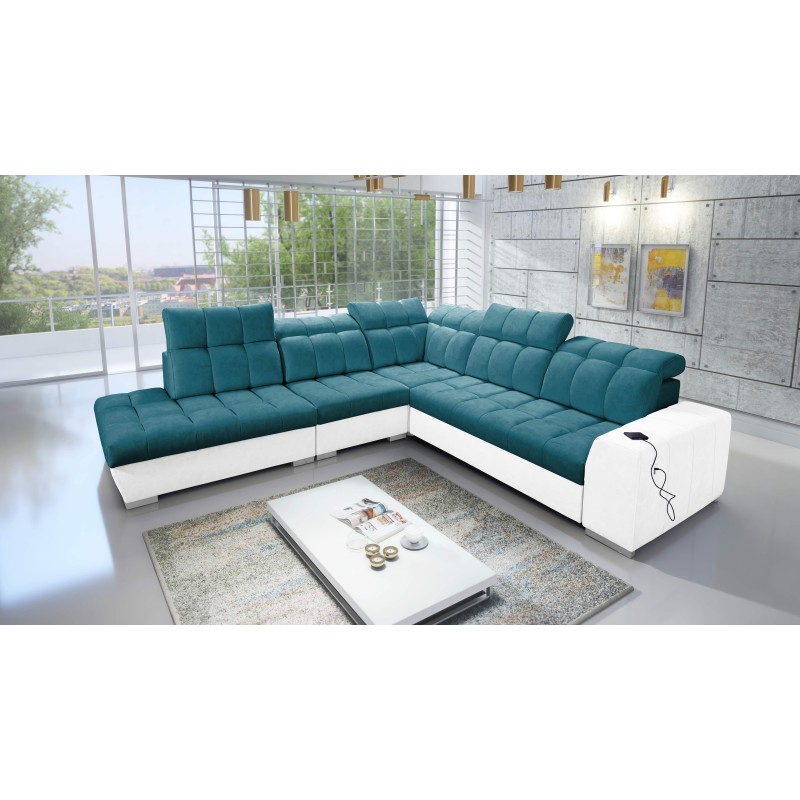 Prisma IX corner sofa with a sleeping function, USB port, and bedding container - Velvet | Pet friendly, Terra 75 + Eco leather Prisma IX corner sofa with a sleeping function, USB port, and bedding container - Velvet | Pet friendly, Terra 75 + Eco leather
