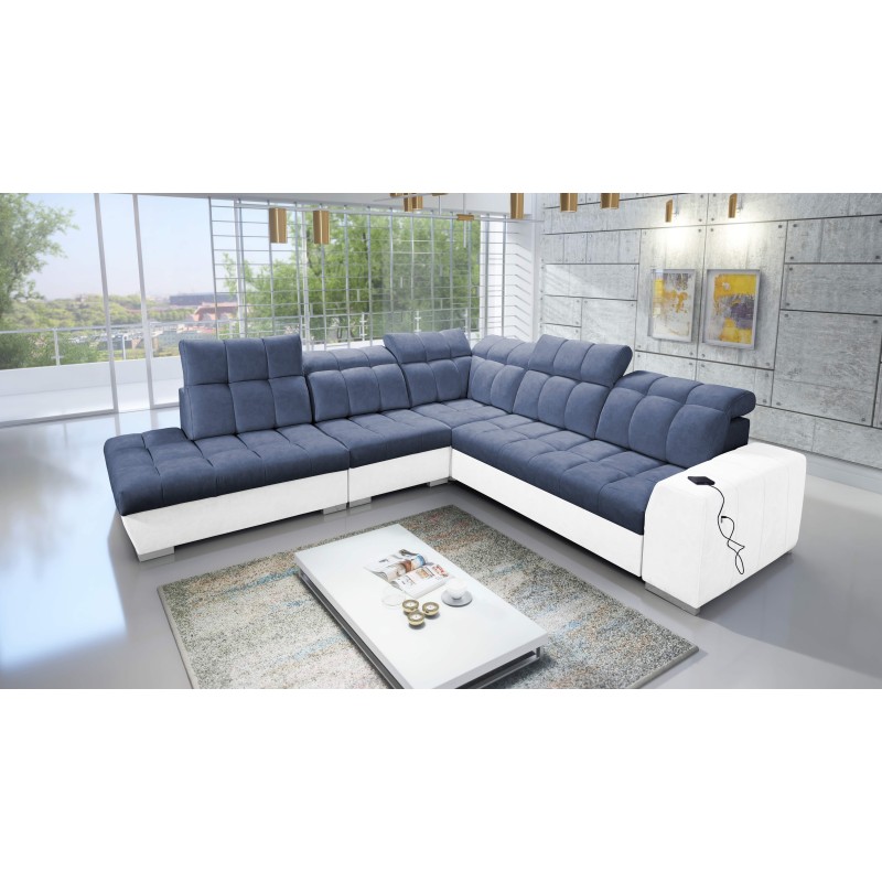 Prisma IX corner sofa with a sleeping function, USB port, and bedding storage - Velvet | Pet friendly, Terra 76 + Eco-leather Prisma IX corner sofa with a sleeping function, USB port, and bedding storage - Velvet | Pet friendly, Terra 76 + Eco-leather