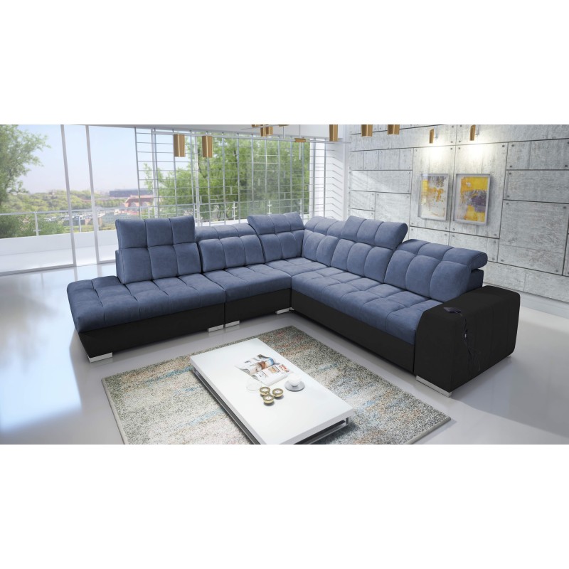 Prisma IX Corner Sofa with Sleeping Function, USB Port, and Bedding Storage - Velvet | Pet Friendly, Terra 76 + Black Eco-leathe Prisma IX Corner Sofa with Sleeping Function, USB Port, and Bedding Storage - Velvet | Pet Friendly, Terra 76 + Black Eco-leathe