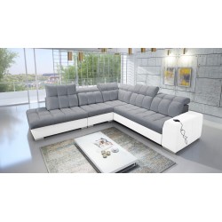 Prisma IX corner sofa with sleeping function, USB port, and bedding storage - Velvet | Pet friendly, Terra 92 + Eco-leather