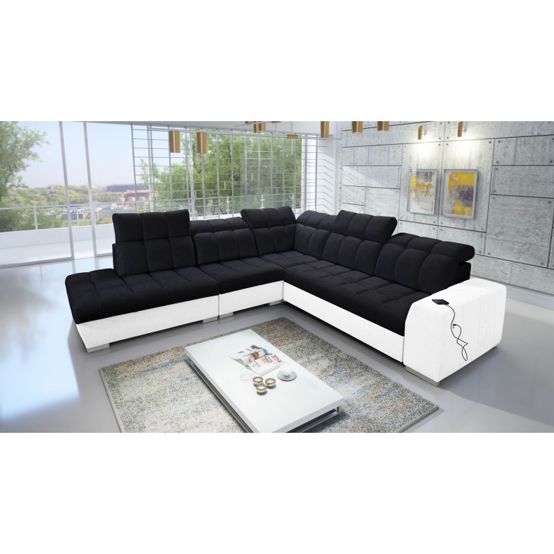 Prisma IX corner sofa with sleeping function, USB port, and bedding compartment - Velvet | Pet friendly, Terra 99 + Eco-leather Prisma IX corner sofa with sleeping function, USB port, and bedding compartment - Velvet | Pet friendly, Terra 99 + Eco-leather