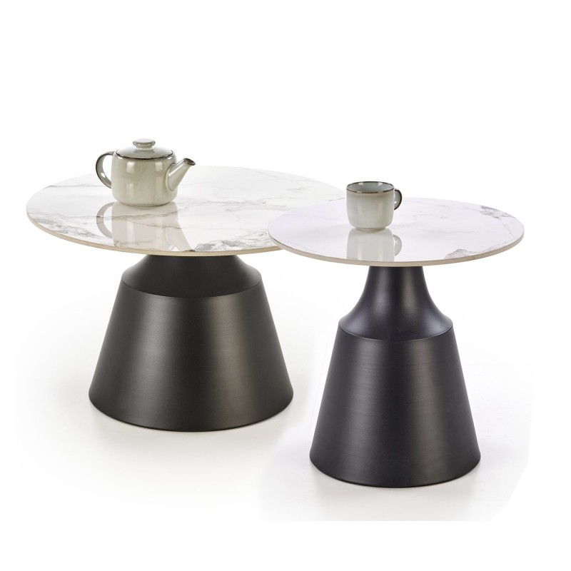 MAGNETA zestaw 2 ław, biały marmur / czarny (2p 1szt)