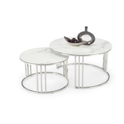 MERCURY 2 zestaw 2 ław, stelaż - srebrny, szkło - biały marmur (1p 1szt)