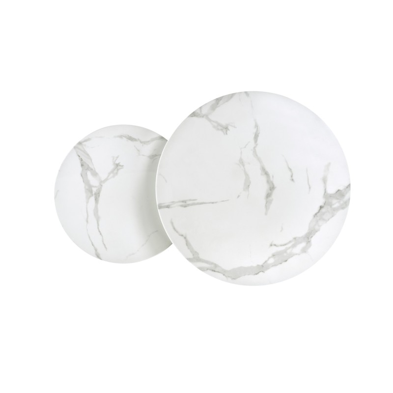 MERCURY 2 zestaw 2 ław, stelaż - srebrny, szkło - biały marmur (1p 1szt)