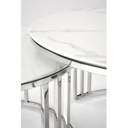 MERCURY 2 zestaw 2 ław, stelaż - srebrny, szkło - biały marmur (1p 1szt)