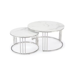 MERCURY 2 zestaw 2 ław, stelaż - srebrny, szkło - biały marmur (1p 1szt)