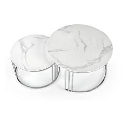 MERCURY 2 zestaw 2 ław, stelaż - srebrny, szkło - biały marmur (1p 1szt)