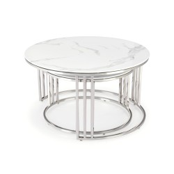 MERCURY 2 zestaw 2 ław, stelaż - srebrny, szkło - biały marmur (1p 1szt)