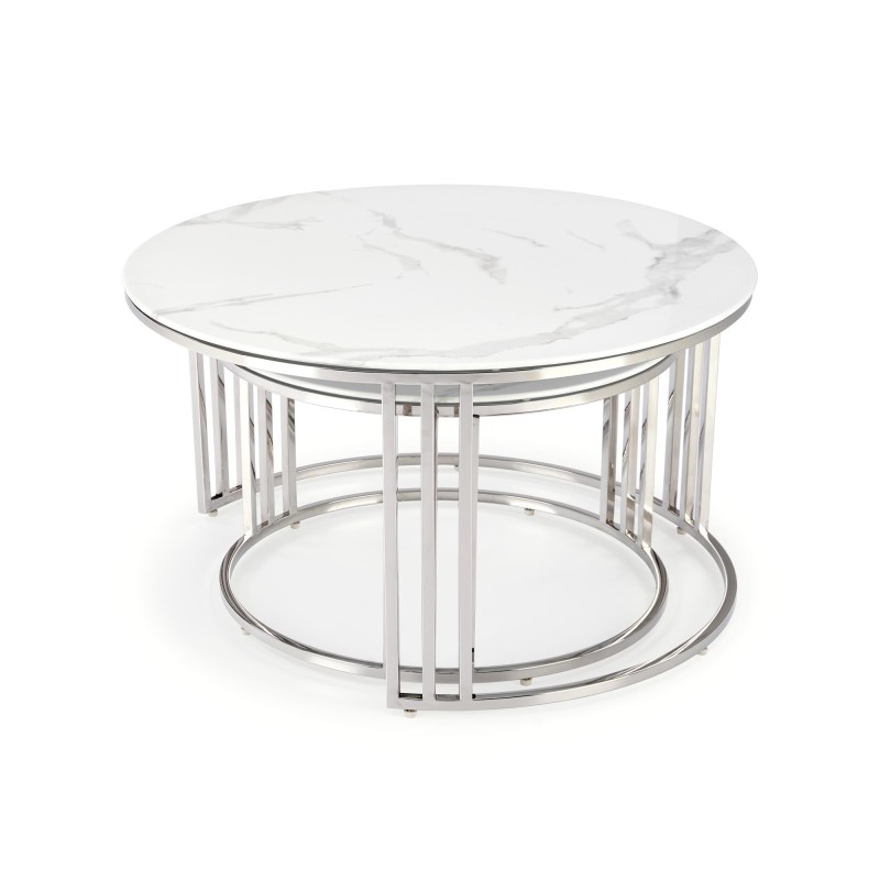 MERCURY 2 zestaw 2 ław, stelaż - srebrny, szkło - biały marmur (1p 1szt)