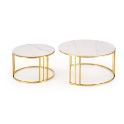 MERCURY 3 zestaw 2 ław, zestaw 2 ław, kolor: biały marmur / złoty (2p 1szt)