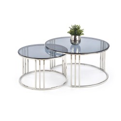 MERCURY zestaw 2 ław, stelaż - srebrny, szkło - dymiony (1p 1szt)