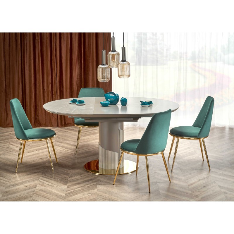 MUSCAT stół rozkładany blat - popielaty marmur, noga - jasny popiel / złoty (3p 1szt)