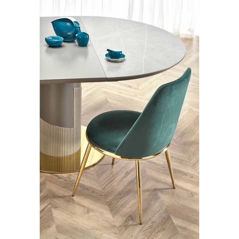 MUSCAT stół rozkładany blat - popielaty marmur, noga - jasny popiel / złoty (3p 1szt)