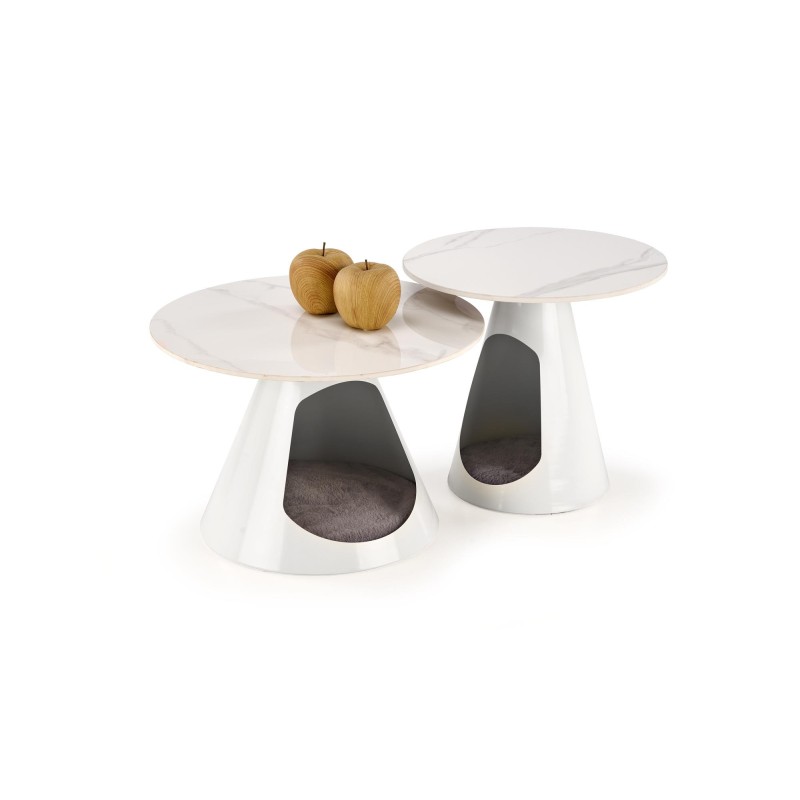 OSARIO zestaw 2 ław biały marmur / biały (2p 1szt)