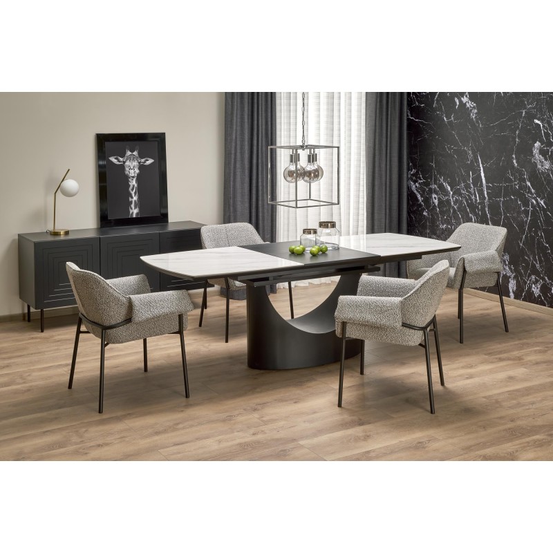 OSMAN stół rozkładany, biały marmur / czarny (2p 1szt)