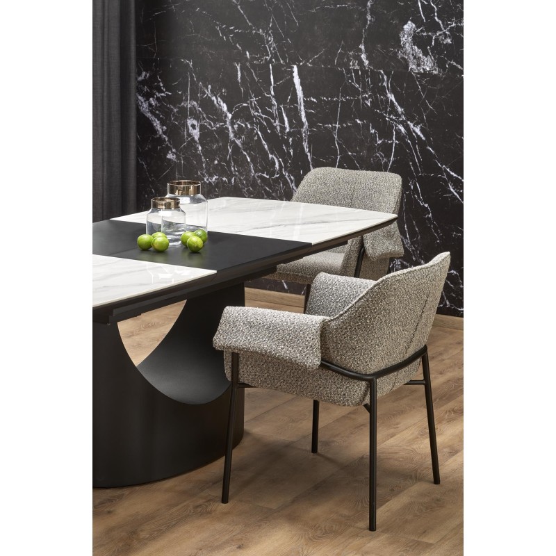 OSMAN stół rozkładany, biały marmur / czarny (2p 1szt)