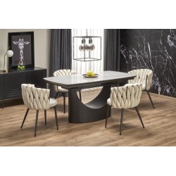 OSMAN stół rozkładany, biały marmur / czarny (2p 1szt)