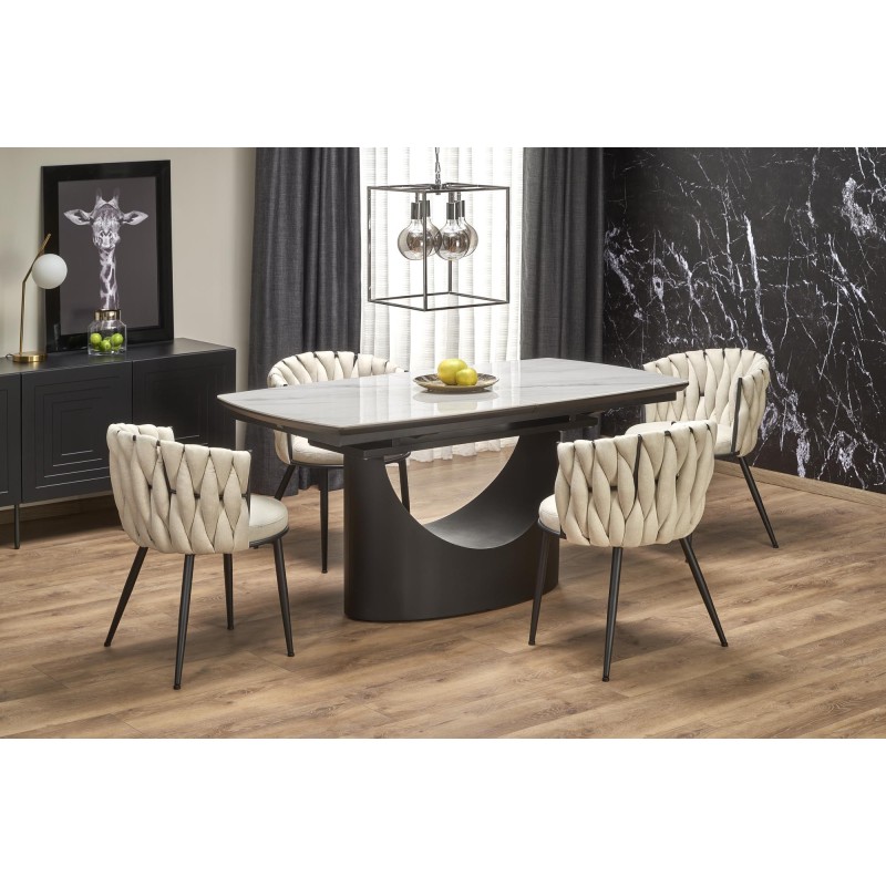 OSMAN stół rozkładany, biały marmur / czarny (2p 1szt)