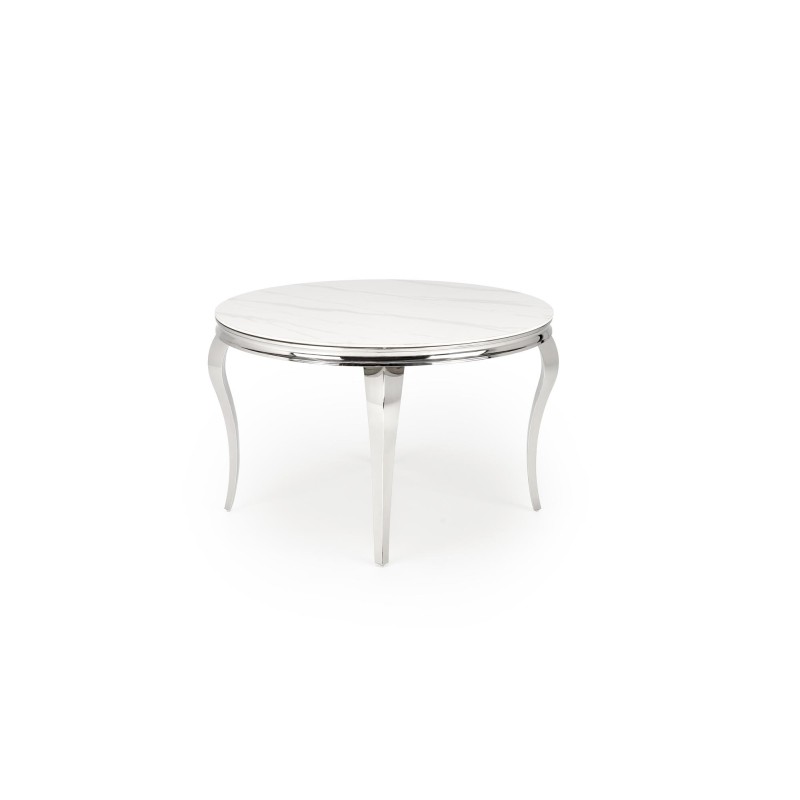 REGINALD stół okrągły blat - biały marmur, nogi - srebrny (2p 1szt)