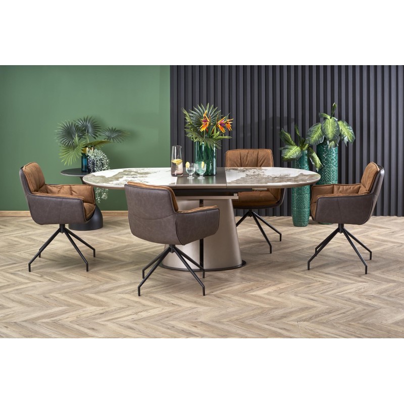 ROBINSON stół rozkładany, beżowy marmur / cappuccino / czarny (3p 1szt)