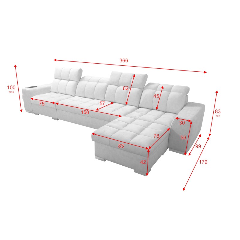 Prisma XII Corner Sofa with Sleeping Function | Luxury Furniture with USB Port | Velvet | Pet Friendly, Terra 06 + Eco-leather Prisma XII Corner Sofa with Sleeping Function | Luxury Furniture with USB Port | Velvet | Pet Friendly, Terra 06 + Eco-leather