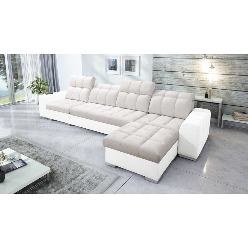 Narożnik Prisma XII z funkcją spania | Luksusowy Mebel z Portem USB | Velvet | Pet friendly, Terra 06 + Ecoskóra
