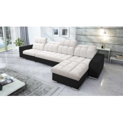 Narożnik Prisma XII z funkcją spania | Luksusowy Mebel z Portem USB | Velvet | Pet friendly, Terra 06 + Ecoskóra czarna