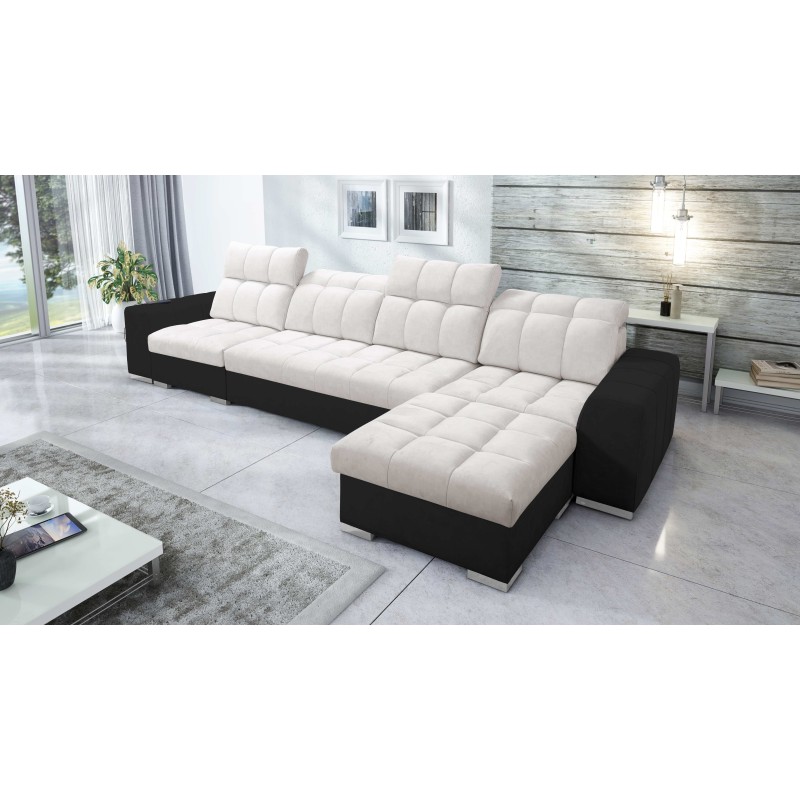Prisma XII Corner Sofa with Sleeping Function | Luxury Furniture with USB Port | Velvet | Pet Friendly, Terra 06 + Black Eco-lea Prisma XII Corner Sofa with Sleeping Function | Luxury Furniture with USB Port | Velvet | Pet Friendly, Terra 06 + Black Eco-lea