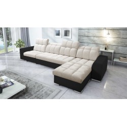 Narożnik Prisma XII z funkcją spania | Luksusowy Mebel z Portem USB | Velvet | Pet friendly, Terra 13 + Ecoskóra czarna