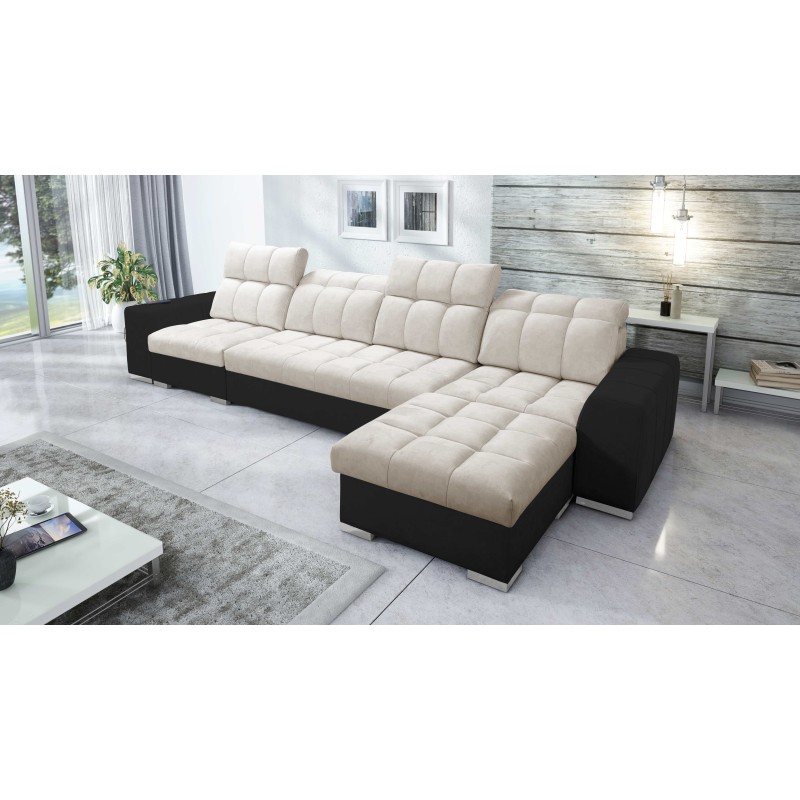 Prisma XII Corner Sofa with Sleeping Function | Luxury Furniture with USB Port | Velvet | Pet Friendly, Terra 13 + Black Eco-lea Prisma XII Corner Sofa with Sleeping Function | Luxury Furniture with USB Port | Velvet | Pet Friendly, Terra 13 + Black Eco-lea