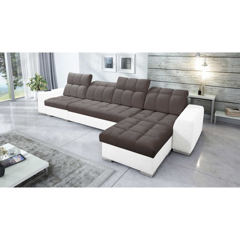 Narożnik Prisma XII z funkcją spania | Luksusowy Mebel z Portem USB | Velvet | Pet friendly, Terra 26 + Ecoskóra