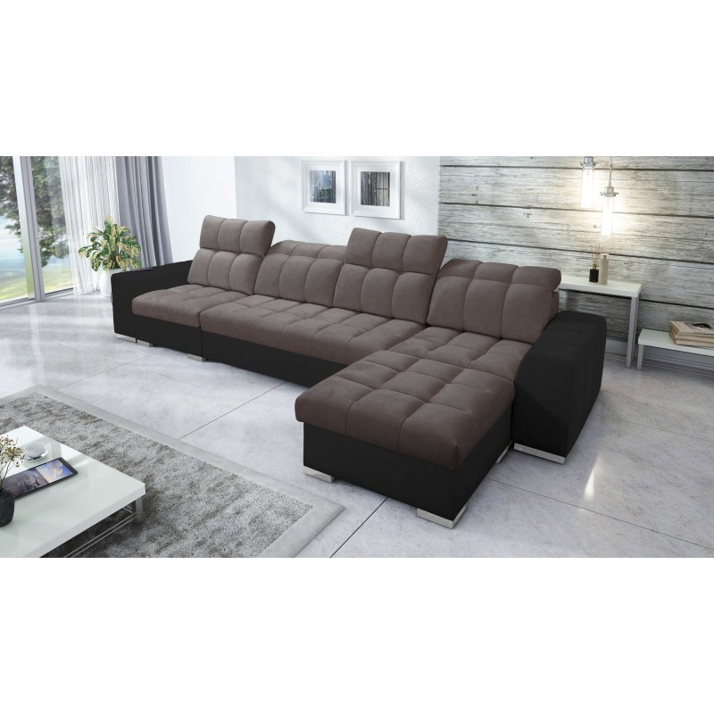 Prisma XII Corner Sofa with Sleeping Function | Luxury Furniture with USB Port | Velvet | Pet Friendly, Terra 26 + Black Eco-lea Prisma XII Corner Sofa with Sleeping Function | Luxury Furniture with USB Port | Velvet | Pet Friendly, Terra 26 + Black Eco-lea