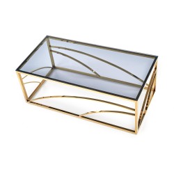 UNIVERSE ława, stelaż - złoty, szkło - dymiony